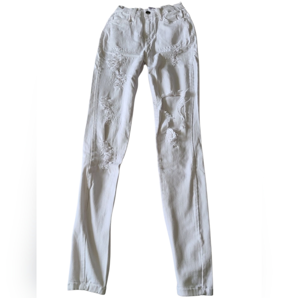 FASHION NOVA | DISTRESSED | WHITE JEANS |SIZE 1 (W24) - Picture 2 of 11